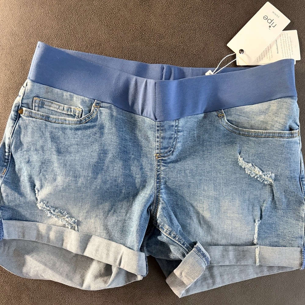 Ripe Denim Light Blue Jean Maternity Shorts